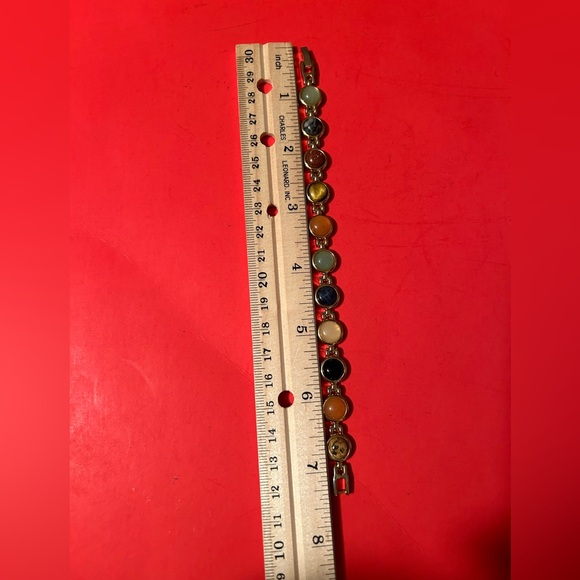 Ladies Gold Tone Multi Colored Gemstone Bracelet 7.5 Inches Unbranded - Picture 5 of 16